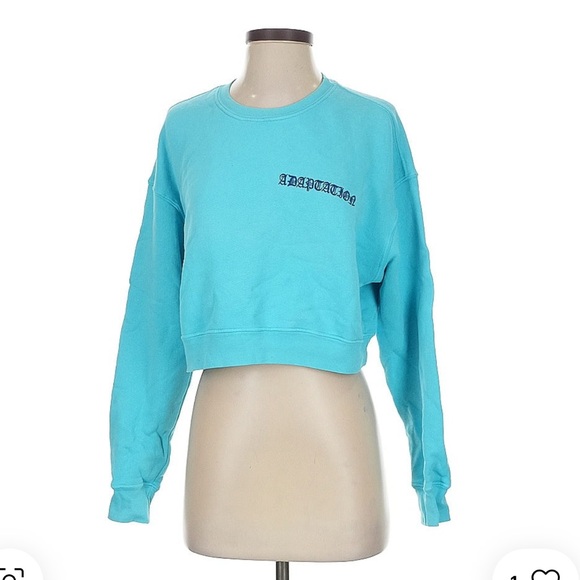 Post LA Adaptation Aqua Cropped  Sweatshirt Size Xs Blue - Picture 1 of 8